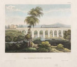 Wiadukt kolejowy w Gotha, grawerowany przez B. Metzeroth, 1848 autorstwa German School