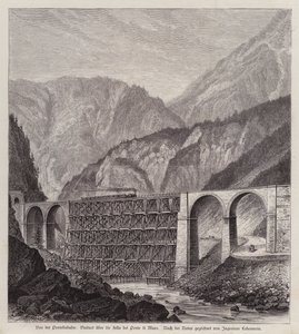 Wiadukt kolejowy nad rzeką Fella w Ponte di Muro, Friuli, Włochy (rycina) autorstwa German School