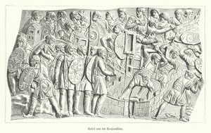 Relief z kolumny Trajana, Rzym, przedstawiający Rzymian pokonujących Daków (rycina) autorstwa German School