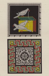 Reprodukcja mozaiki podłogowej z Pompejów jako haftu (chromolitho) autorstwa German School