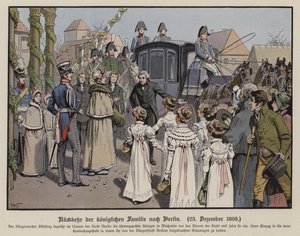 Powrót pruskiej rodziny królewskiej do Berlina, 23 grudnia 1809 (kolor lito) autorstwa German School