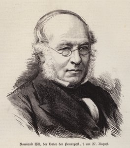 Rowland Hill , brytyjski reformator poczty i wynalazca znaczka pocztowego (grafika) autorstwa German School