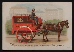 Royal Mail van, kartka z życzeniami bożonarodzeniowymi, koniec XIX lub początek XX wieku (chromolitho) autorstwa German School