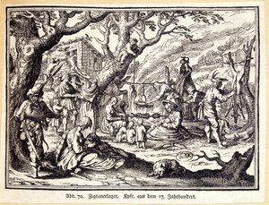 Ludność wiejska w średniowieczu. Grawerowanie niemieckie z XVIII wieku. Anonimowy. Biblia sztuki dekoracyjnej. autorstwa German School