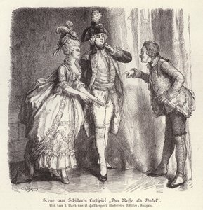 Scena z komedii Friedricha Schillera Der Neffe als Onkel (Siostrzeniec jako wujek) (rycina) autorstwa German School