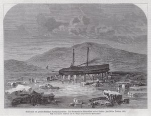 Schooner Germania na Sabine Island u wschodniego wybrzeża Grenlandii, druga niemiecka wyprawa polarna północna, koniec października 1869 (rycina) autorstwa German School