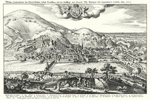 Oblężenie Heidelbergu przez hrabiego Tilly autorstwa German School