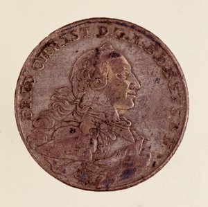 Talar srebrny (taler) Fryderyka Christiana, margrabiego Brandenburgii-Bayreuth (Fryderyk V Christian de Brandenburg-Bayreuth (Brandenburg Bayreuth) (1708-1769) 1766 śr.4 cm Neapol, museo archeologico autorstwa German School