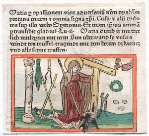 Lustrzana ludzka sprawa: Dziewica Maryja pokonująca diabła, 1400 autorstwa German School