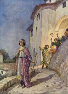 Święty Franciszek i jego Pani Ubóstwo (kolorowa litografia) autorstwa German School
