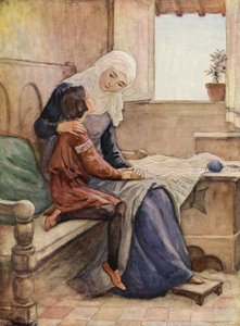 Święty Franciszek i jego matka (kolorowa litografia) autorstwa German School