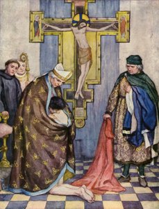 Franciszek wyrzekający się ojca przed biskupem Asyżu (kolorowa litografia) autorstwa German School