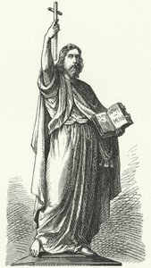 Posąg św Bonifacego (c675-754), anglosaskiego misjonarza do germańskich części Cesarstwa Franków, w Fuldzie (rycina) autorstwa German School