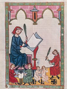 Uczniowie w klasztorze, z „Kodeksu Manesse” (welum) autorstwa German School