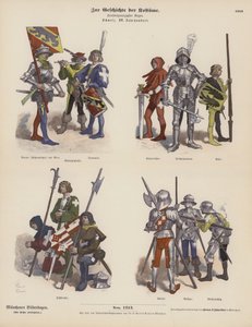 Szwajcarskie stroje wojskowe z XV wieku (kolorowe grawerowanie) autorstwa German School