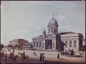 Kościół zamkowy i katedralny w Berlinie (olej na karcie) autorstwa German School