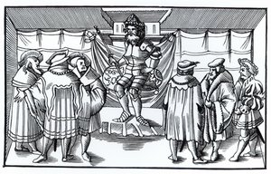 Dwór barona, według drzeworytu w Cosmographie Universelle of Munster, opublikowanym 1552 autorstwa German School