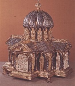 Relikwiarz Eltenberg z Kolonii, ok.1180 (kość słoniowa, miedź i emalia) autorstwa German School