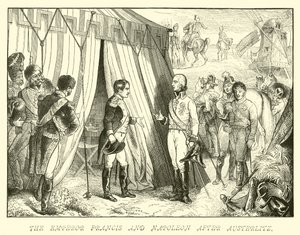 Cesarz Franciszek i Napoleon po Austerlitz autorstwa German School