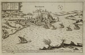 Upadek Belgradu Turkom w 1521 r., ilustracja z książki o kampaniach osmańskich w Europie, rytowana przez Paula Fursta (ok. 1605-66) autorstwa German School