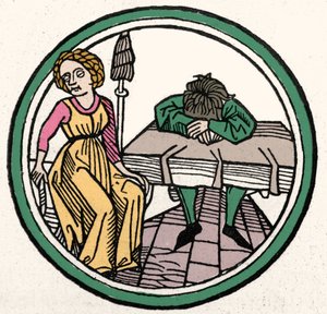 Cztery temperamenty: melancholijny (smutny i przygnębiony) Ksylografia, Augsburg 1480 autorstwa German School