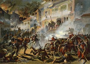 Niemiecka 22. Dywizja Piechoty szturmuje pozycje francuskie w Chateaudun, wojna francusko-pruska, 18 października 1870 autorstwa German School