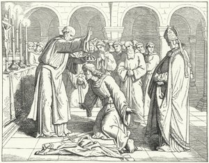 Cesarz Świętego Rzymu Henryk II otrzymuje błogosławieństwo w klasztorze św. Wita w Verdun autorstwa German School