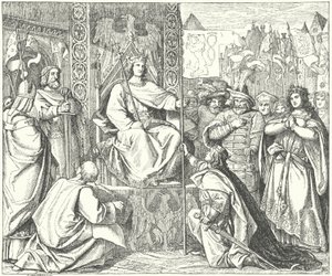 Cesarz rzymski Henryk VII wspomina swojego syna Jana Czeskiego (rycina) autorstwa German School