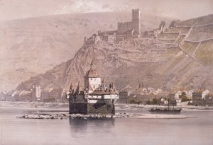 Twierdza na wyspie Pfalzgrafenstein i Schloss Gutenfels w Kaub autorstwa German School