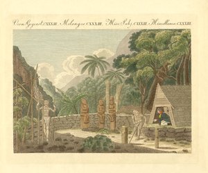 Morai lub sepulture-plaza na wyspie Nukahiwah na morzach południowych (kolorowy grawerunek) autorstwa German School