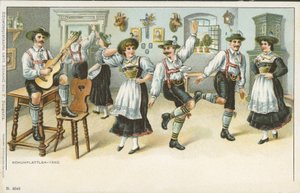 Taniec Schuhplattlera (kolor lito) autorstwa German School