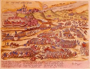 Oblężenie Esztergomu w 1595 r. (rycina kolorowana) autorstwa German School