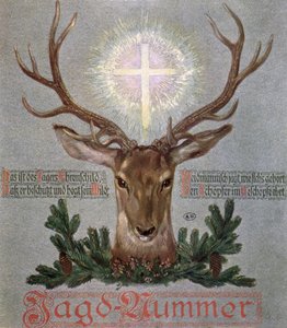 Jeleń św Huberta (655-727), ilustracja na okładce z dziennika myśliwskiego, 1908 autorstwa German School