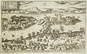 Miasto Tokaj Odzyskane od Turków przez Herr Schwendi w 1565 r., ilustracja z książki o kampaniach osmańskich w Europie, rytowana przez Paula Fursta (ok. 1605-66) autorstwa German School
