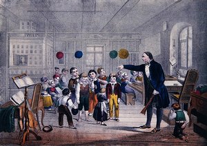 Wiejski nauczyciel, c.1850 (kolor lito) autorstwa German School