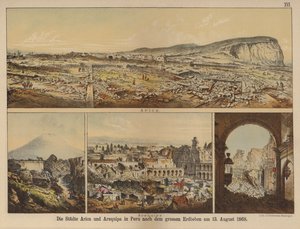 Miasta Arica i Arequipa w Peru po wielkim trzęsieniu ziemi z 13 sierpnia 1868 (kolor lito) autorstwa German School