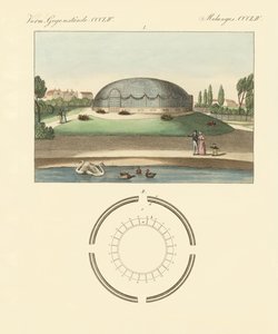 Budynek w kształcie kopuły w ogrodzie zoologicznym Surrey (kolorowy grawerunek) autorstwa German School