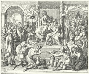 Ślub Ataulfa, króla Wizygotów, i Galli Placydii, córki cesarza rzymskiego Teodozjusza I, 414 (rycina) autorstwa German School