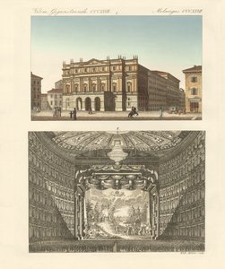 Teatr Della Scala w Mediolanie (kolorowy grawerunek) autorstwa German School