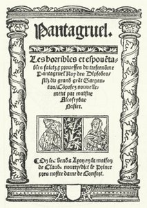 Strona tytułowa z najstarszego znanego wydania Pantagruela, powieści Francois Rabelais (rycina) autorstwa German School