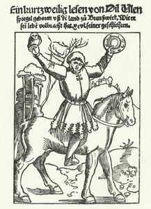 Till Eulenspiegel przedstawiony z sową i lustrem (grafika) autorstwa German School