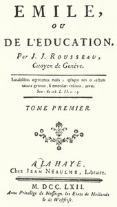 Strona tytułowa z pierwszego wydania Emila Jean-Jacques Rousseau, wydanego w 1762 r. (rycina) autorstwa German School