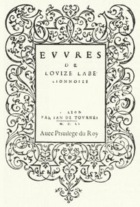 Strona tytułowa z pierwszego wydania dzieła francuskiej poetki Louise Labe (rycina) autorstwa German School