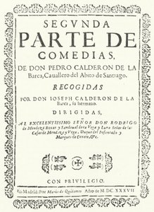 Strona tytułowa drugiego z czterech tomów Komedii Calderon, wydanej w 1637 r. (rycina) autorstwa German School