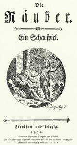 Strona tytułowa pierwszego wydania sztuki Friedricha Schillera Die Rauber (Zbójnicy) autorstwa German School