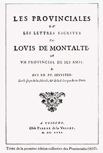 Strona tytułowa Les Provinciales Blaise Pascal (1623-62), Amsterdam, 1657 (tusz na papierze) autorstwa German School