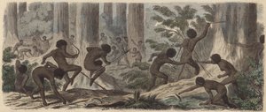 Walczące dwa plemiona australijskich Aborygenów (kolorowy grawerunek) autorstwa German School