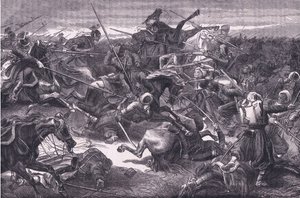 Atak ułanów, Cassells History of the War between France and Germany opublikowany przez Cassell and Company Limited, c.1890 (lito) autorstwa German School