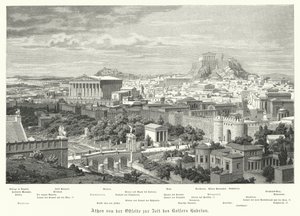 Widok na Ateny od wschodu za panowania Cesarstwa Rzymskiego Hadrian, II w. (rycina) autorstwa German School