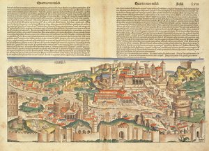 Widok na Rzym z Kroniki Norymberskiej Hartmanna Schedla (1440-1514) 1493 autorstwa German School
